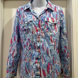 Lilly Pulitzer Button Down Cruiser Resort Sailboat Blouse Size 8